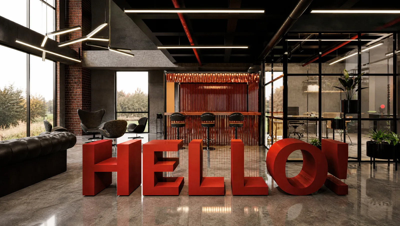 Endüstriyel ofis: Giriş ve HELLO harfleri